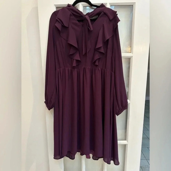 Eloquii Violet Purple Long Sleeve Tie Neck Ruffle Cocktail Dress Plus Size 18 - Picture 1 of 11